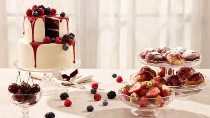 Juneteenth Celebration Dessert Table with Cake and Fresh Berries. Generative AI.