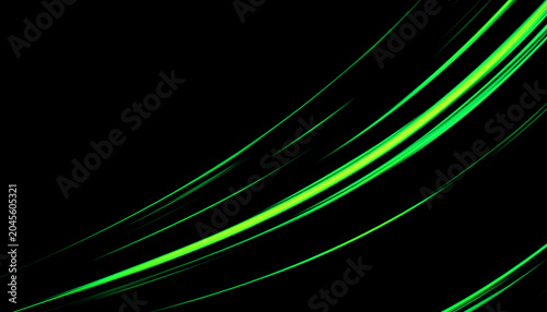Abstract Green Neon Light Streak Curves on Black Background Futuristic Energy Flow Technology Wallpaper Design