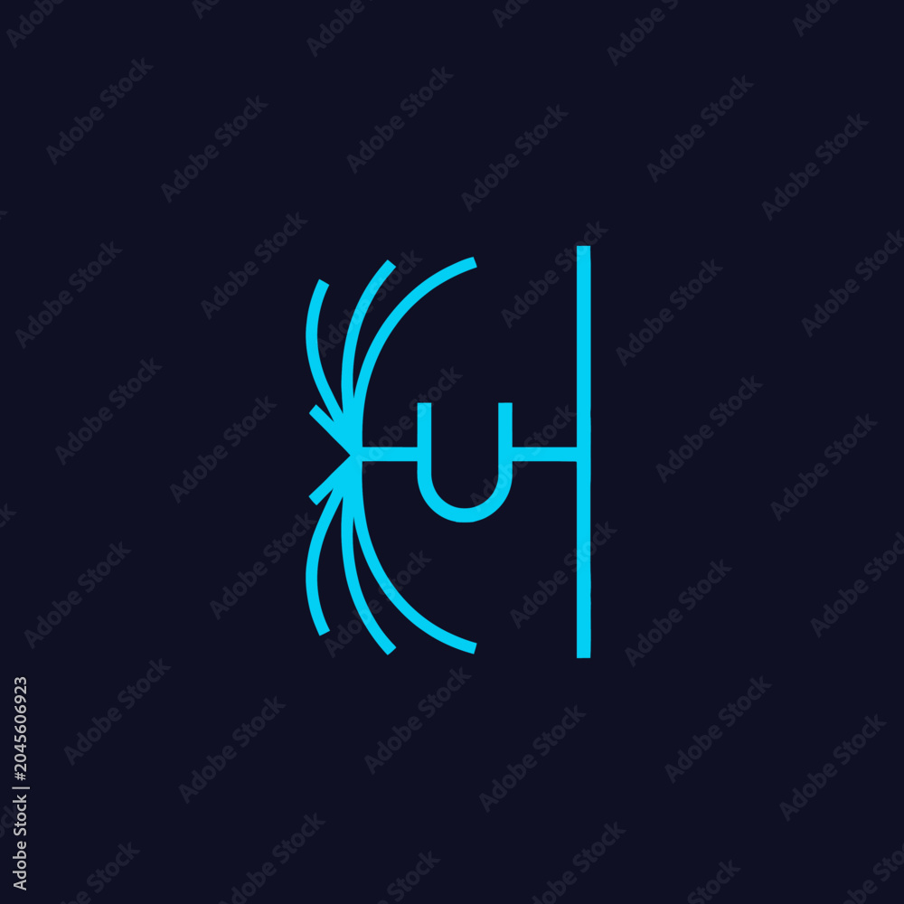 Fototapeta premium Abstract blue line logo with letter U shape.