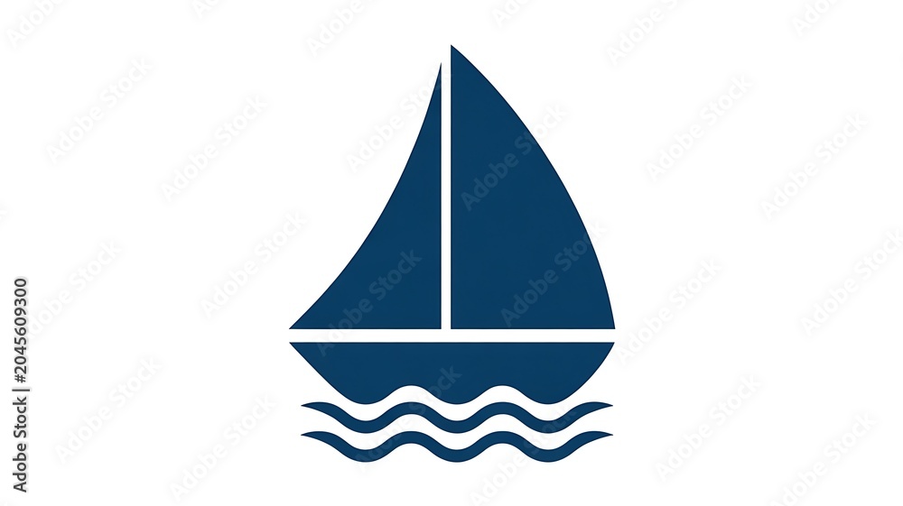 Fototapeta premium Nautical, sailboat icon, blue silhouette, vector graphic