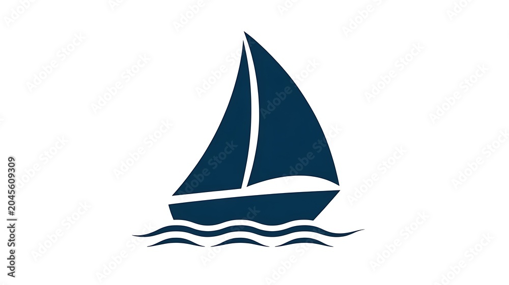 Fototapeta premium Sailing boat icon, navy blue sailboat, watercraft symbol, maritime logo
