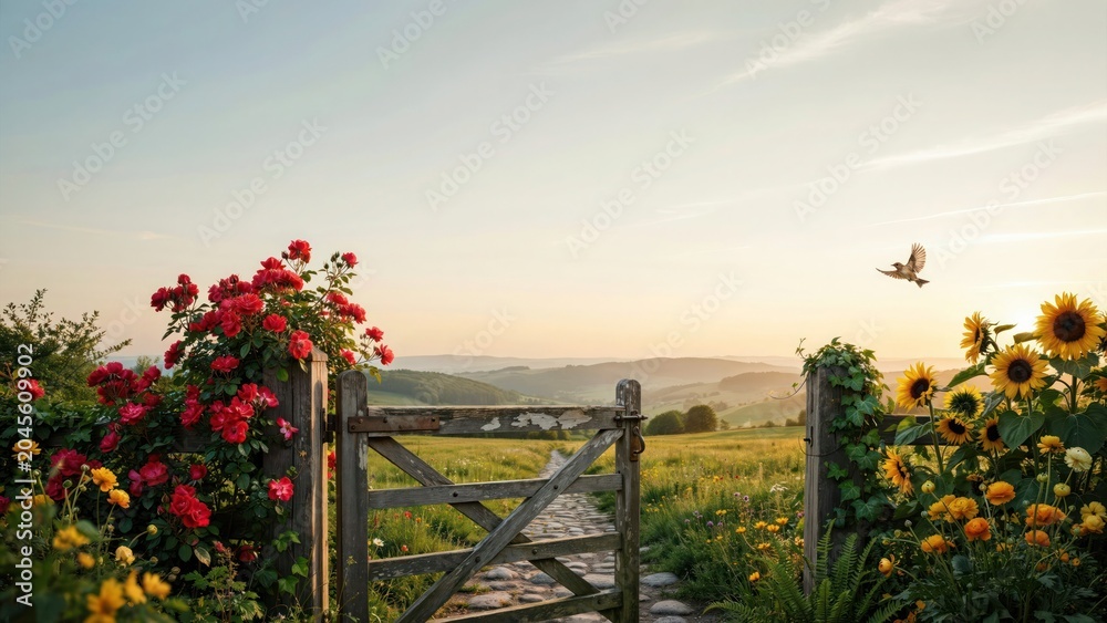 Fototapeta premium Juneteenth Celebration with Garden Gate and Flowers. Generative AI.