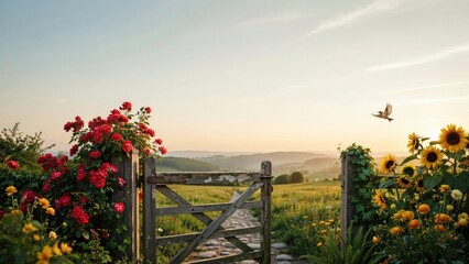 Juneteenth Celebration with Garden Gate and Flowers. Generative AI.