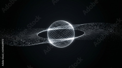 Abstract wireframe sphere with dynamic waves on dark background  