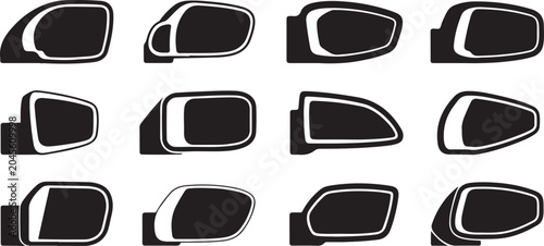 car mirrors silhouette collection of car side mirrors .Silhouette vector illustration