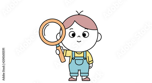 Photos Little boy holding magnifying glass.