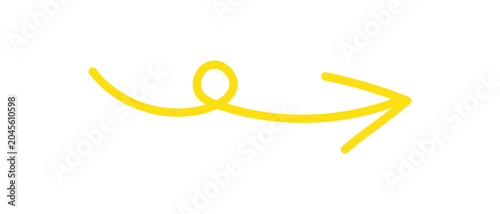 abstract hand drawn yellow curve arrow vector.