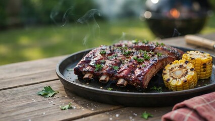 Juneteenth Celebration with BBQ Ribs and Grilled Corn. Generative AI.
