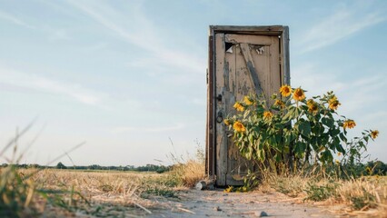 Juneteenth Freedom Path with Open Door and Wildflowers. Generative AI.