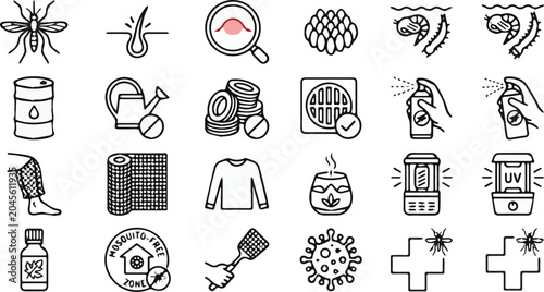 Quadro em tela Mosquito Prevention and Control Icon Set, Minimalist Vector Insect Repellent Ico