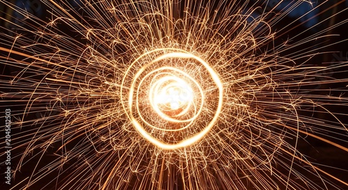 Sparkling Fireworks Explode in Dark Background.