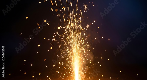 Sparkling Fireworks Explode in Dark Night.