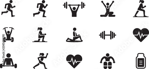 Konstfotografi Collection of Twelve Black Icons Related to Fitness and Health exercise sport