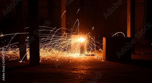 Sparkling hot steel industrial welding process.