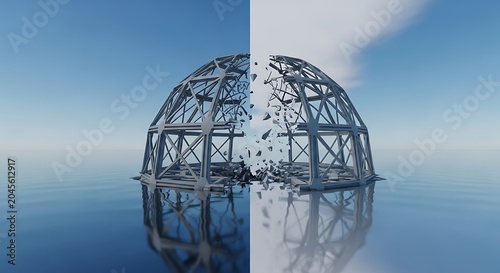 Split image of futuristic dome structure.