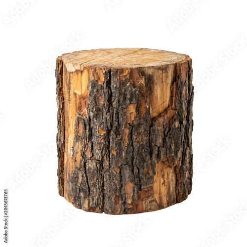 Wooden log section with bark isolated on transparent background