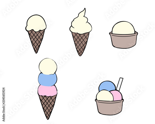 Slika na platnu シンプルなアイスクリームセット 夏のスイーツ素材集　手描き風