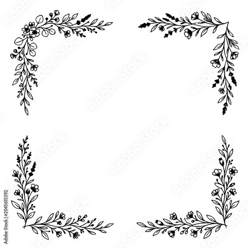 Decorative Floral Corner Borders Hand Drawn Botanical Design Elements Set