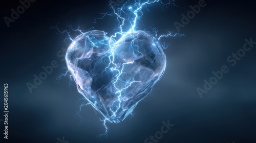 Heart-shaped lightning bolt illuminating dark stormy sky with vibrant electric discharge and dramatic weather, symbolic of love and powerful natural forces