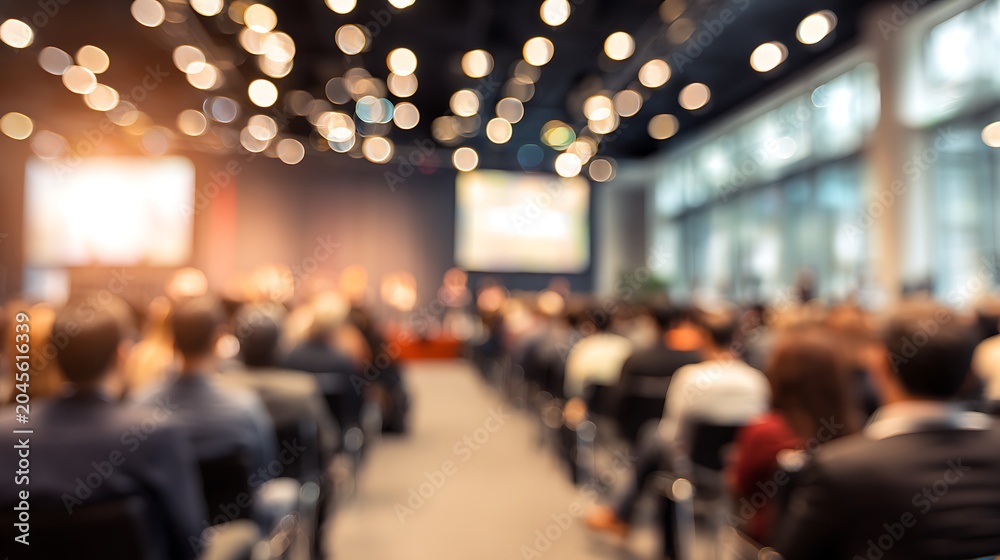 Fototapeta premium Delegates attend a professional conference in a large, modern hall