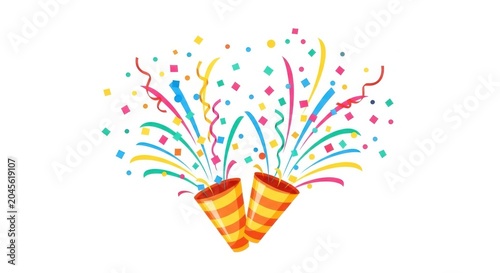 Party poppers exploding with confetti and streamers