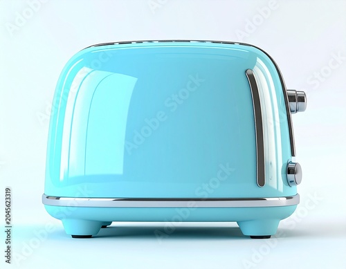 3D style toaster with exaggerated proportions and shiny pastel blue surface