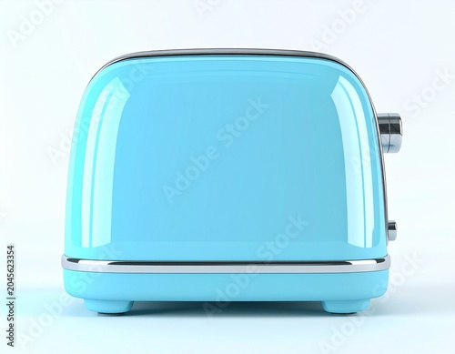3D style toaster with exaggerated proportions and shiny pastel blue surface