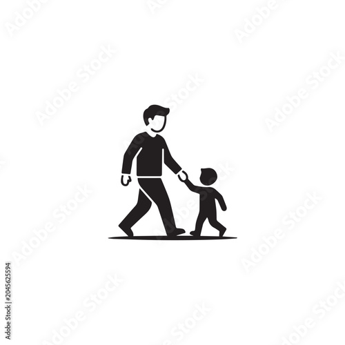 Photos Title: Silhouette illustration of adult guiding child
Description: Simple black silhouette of an adult holding a child’s hand while walking together