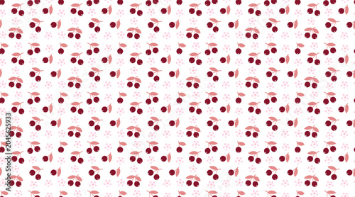 Fotografija Seamless cherry fruit and pink flower pattern on white background