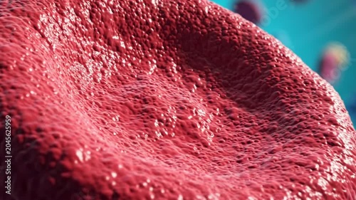 Close-up view of a red textured object with a bumpy surface