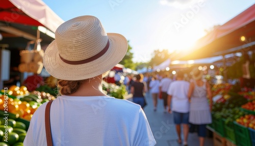 Local market shoppers interacting with vendors, authentic daily life moment