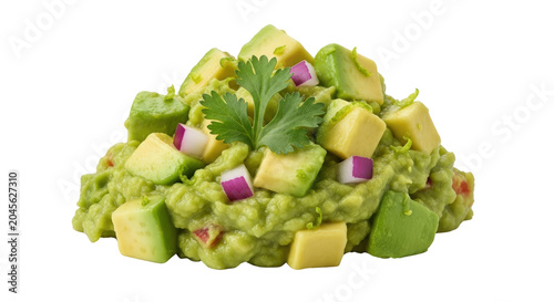 Freshly Made Guacamole Appetizer with Cilantro and Red Onion.