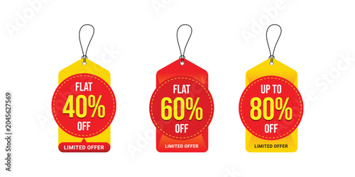 Foto Promotional sale labels best offers sticker bundle, Exclusive Launch flat 60% off, Exclusive Offer up to 80% off, Dangler Vector template design, vector illustration
