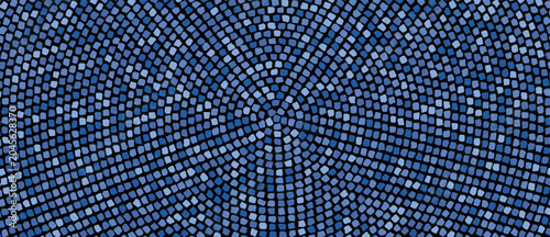 Circular vector mosaic pattern. Tiles background in roman style. Blue stone floor texture