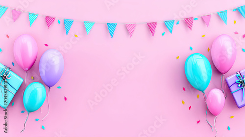 Festive Birthday Celebration with Balloons Gifts and Bunting.