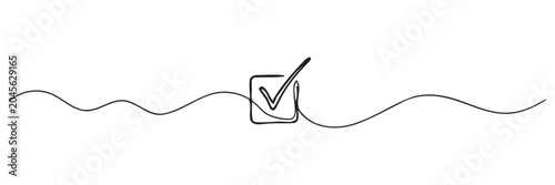 Continuous single line drawing of a checkbox with dashed wavy line hand drawn checkbox minimalist checkmark continuous illustration selection finished completed validation business
