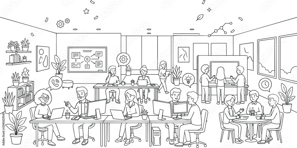Obraz premium Business people working in creative office character collection set with corporate teamwork global connectivity concept.
