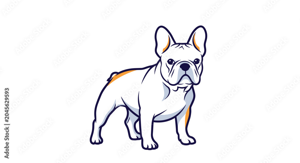 Fototapeta premium Stylized illustration of a white and tan french bulldog captures the iconic ears and stocky build of the popular breed.