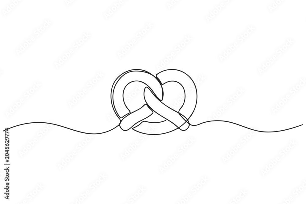 Obraz premium Continuous single line drawing of a soft pretzel snack with minimalist continuous illustration delicious creative monoline contemporary restaurant traditional