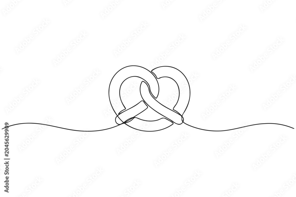 Obraz premium Continuous single line drawing of a soft pretzel snack with minimalist continuous illustration delicious creative monoline contemporary restaurant traditional