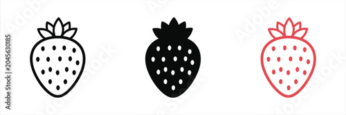 Fresh strawberry fruit icon set