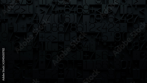 Close-Up of Intricate Interlocking Geometric Shapes in Black and Gray, Textured 3D Surface with Complex Patterns Ideal for Modern Design and Abstract Art Applications
