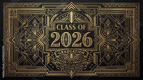 Class of 2026 Celebration Art Deco Gold Academic Background