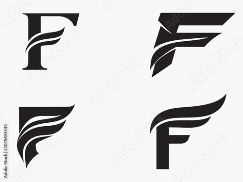 Collection of letter F logo designs with modern swoosh vector shapes