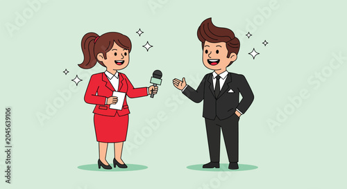 Tableau sur toile Cartoon journalist interviewing a businessman.