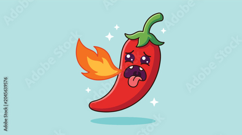 Εκτύπωση καμβά Cute cartoon red chili pepper character breathing fire.