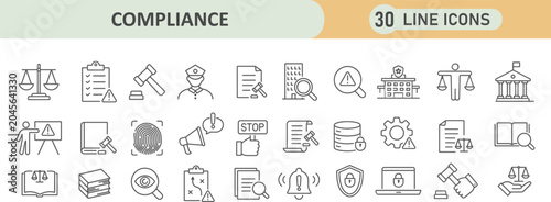 Foto Compliance and legal regulatory line icon set for corporate governance with comp