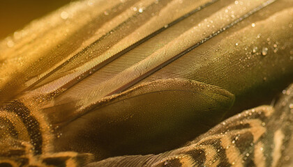Close-up photography of duck feathers illuminated by warm sunlight