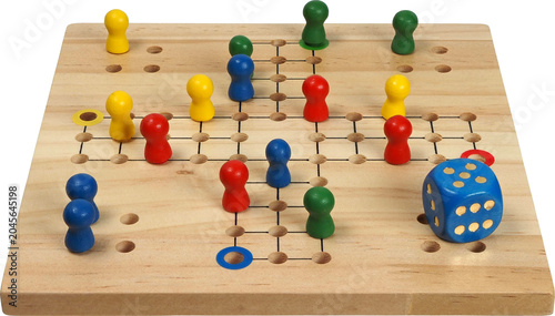 Ludo board game with dice and pieces