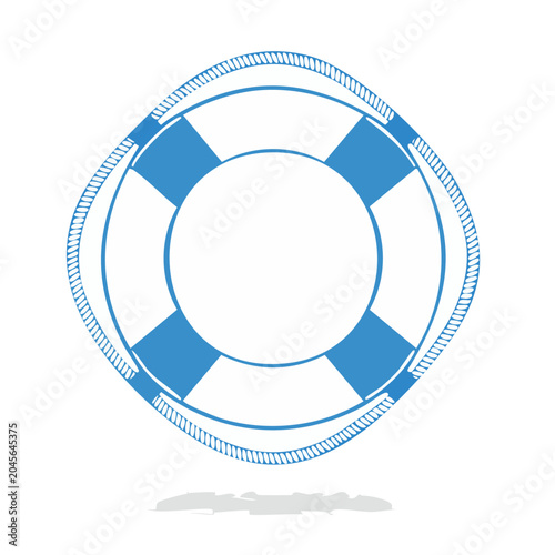 Blue and white lifebuoy with rope detail